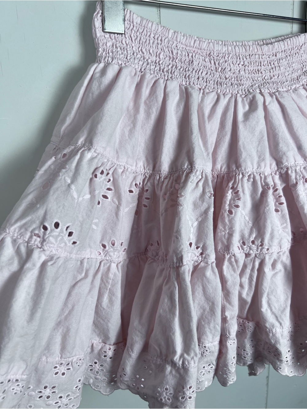 Coquette Eyelet Ruffle Light Pink Tiered Frilly Mini Skirt Guess Size XS - Picture 2 of 11